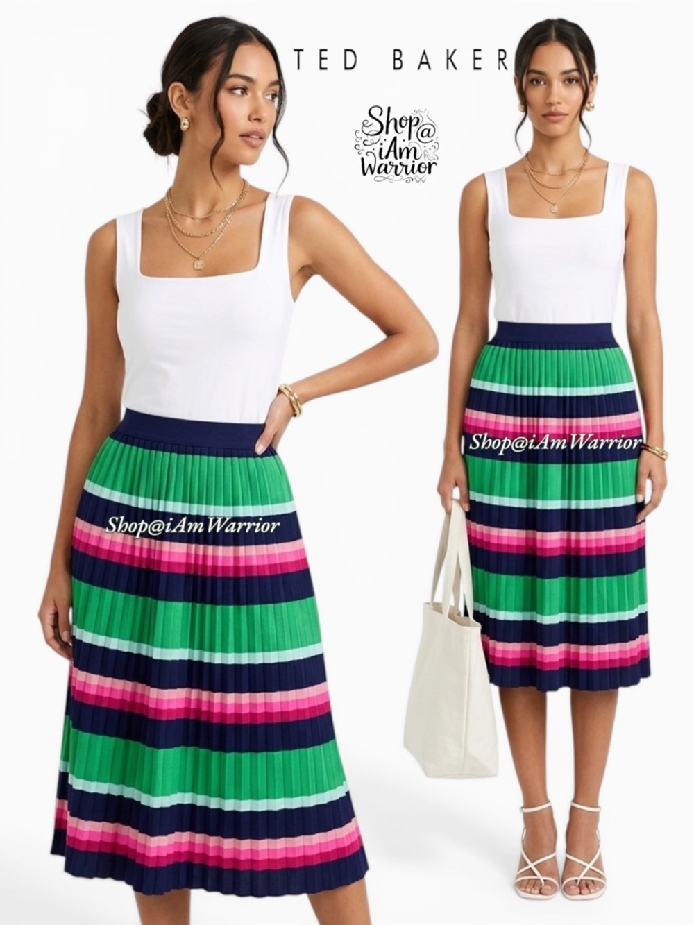 Ted Baker NWT multi stripe pleated knit midi skirt *shop@iamwarrior